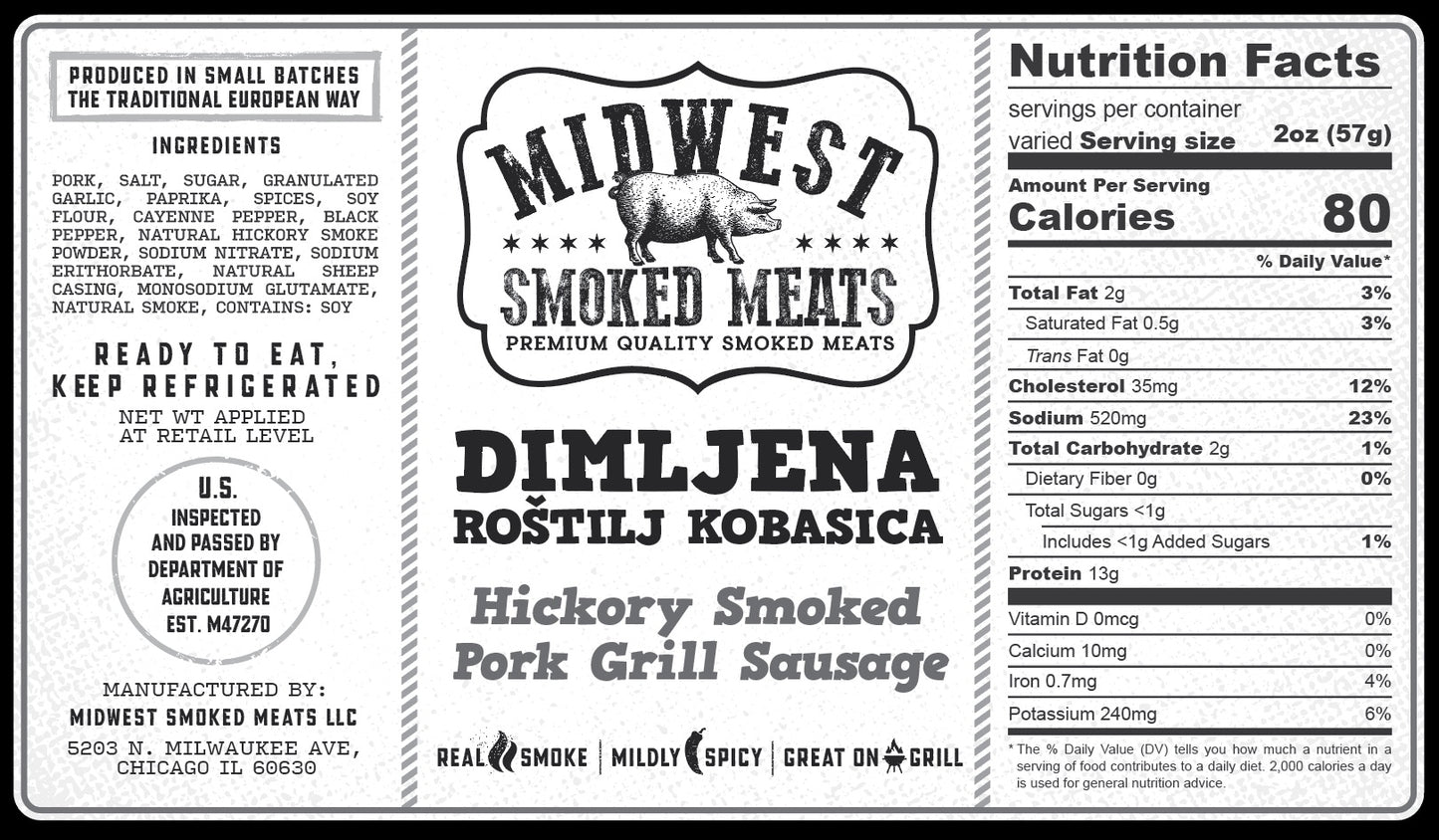 Pork Smoked Grilling Sausage(Roštiljska Kobasica)